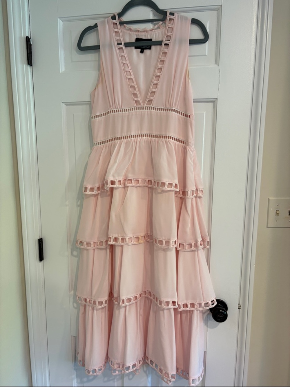Cynthia Rowley Blush Pink Tiered V-Neck Midi Dress